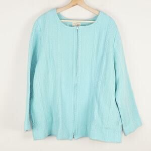 Boyne Valley Weavers Teal Blue Green Full Zip 100% Wool Knit Sweater Women Sz 1X